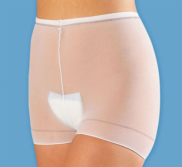 Woman wearing small incontinence pad